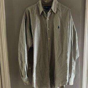 Ralph Lauren Men’s Green and White Micro-Check Button-Down Shirt